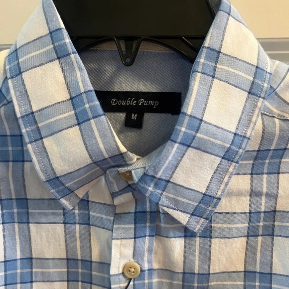 Double Pump Sz M Blue & White Plaid Western Button up NWT Timeless Smart Shirt - Picture 4 of 16